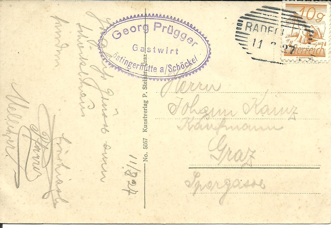 AK Göstinger Hütte am Schöckel bei Graz 1924
